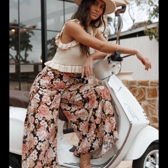 PETAL+PUP TAMARA HIGH WAISTED WIDE LEG PANTS - PEACH FLORAL - Picture 6 of 6